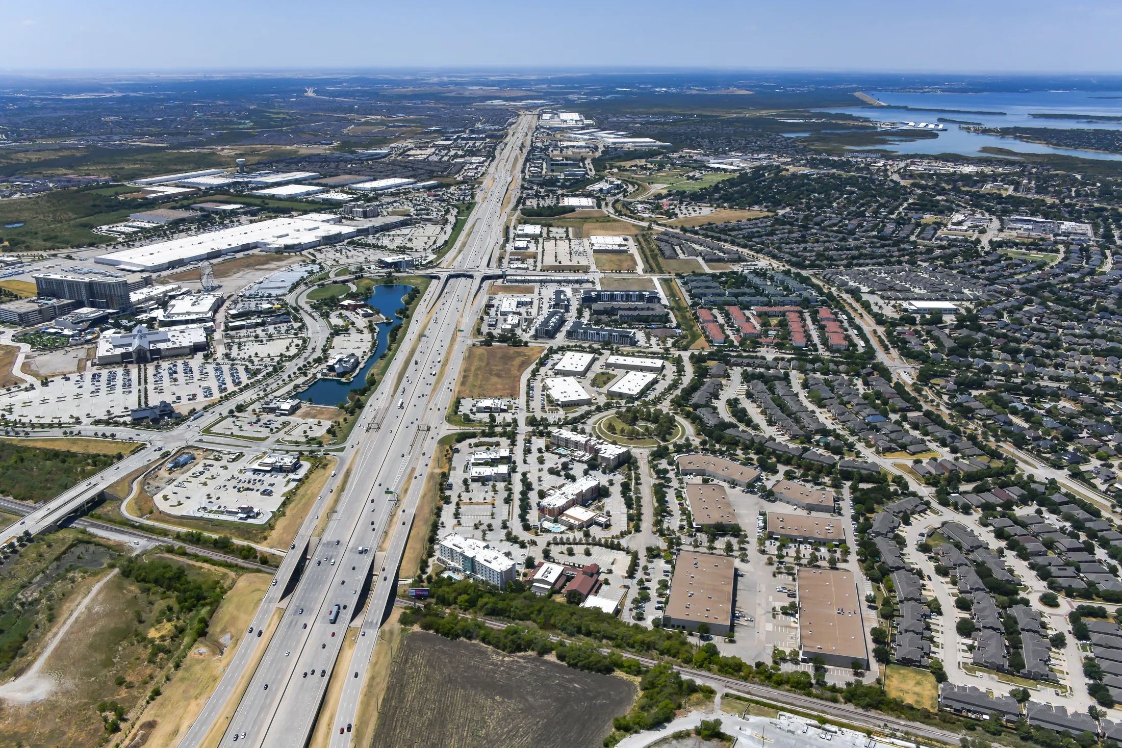 Aerial view of the State Highway 121 corridor in The Colony, Texas